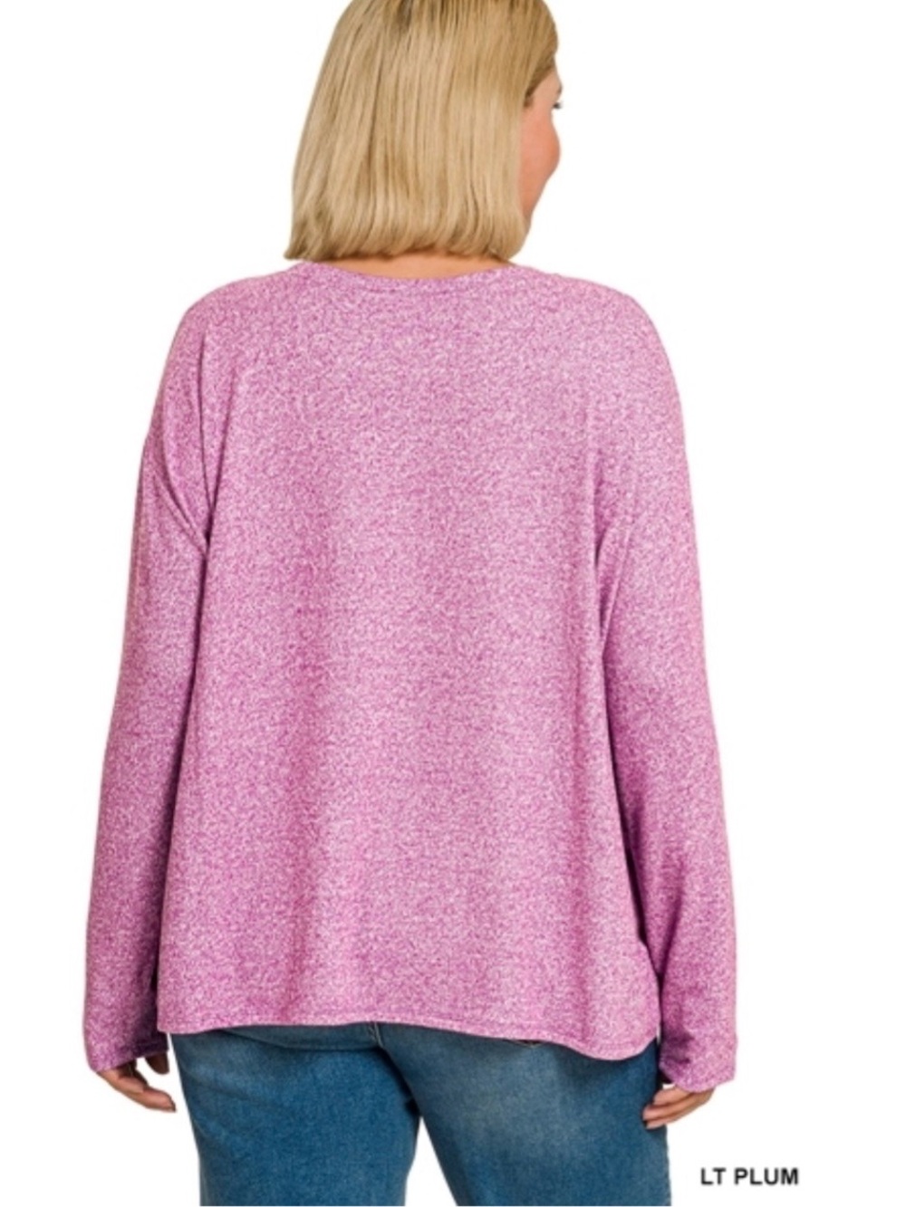 NEW!Plus Size Long-Sleeve Lounge Top & Shorts Set - Light Plum Size 2X - Picture 4 of 7